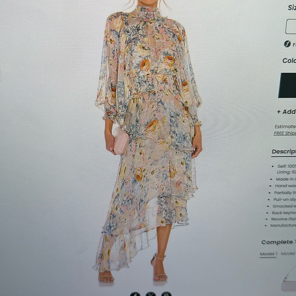 100% polyester. Beautiful, flattering dress!